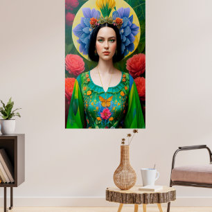 Poster Princesse en robe fleurie verte