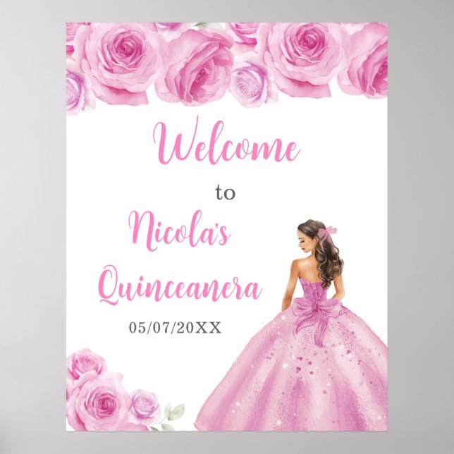 Poster Princesse en Robe rose pâle Quinceanera Bienvenue (Devant)