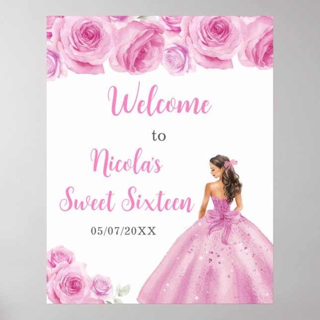 Poster Princesse en Sweet sixteen rose Bienvenue (Devant)