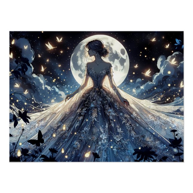 Poster Princesse Fée au Clair de Lune Robe Céleste (Devant)