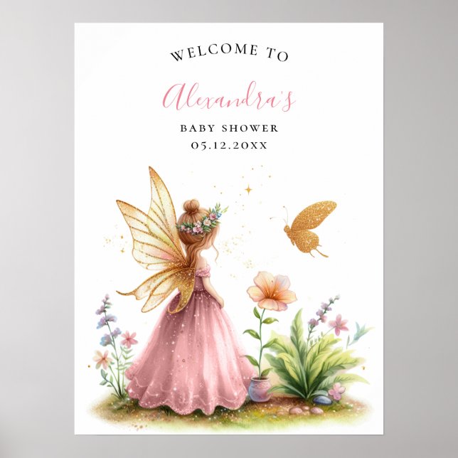 Poster Princesse Fée Enchantée Rose Baby Girl Douche (Devant)