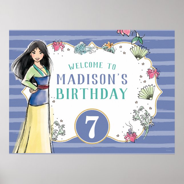 Poster Princesse Mulan | Aquarelle Frappe Anniversaire (Devant)