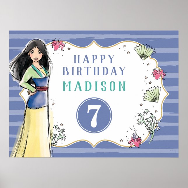 Poster Princesse Mulan | Aquarelle Frappe Anniversaire (Devant)