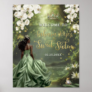 Poster Princesse noire et crapaud sage robe verte Sweet 1