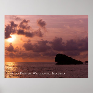 Poster Princesse Océan Roches Coucher de Soleil Ciel Crép