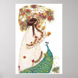 Poster Princesse Rétro & Paon par Jessie King
