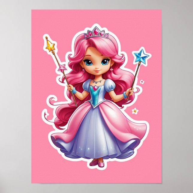 Poster Princesse Rose Avec Baguette Magique Et Tiara (Devant)