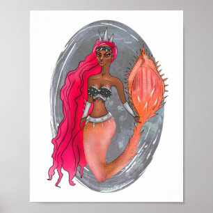 Poster Princesse rose Mermaid de guerrier d'or de cuir