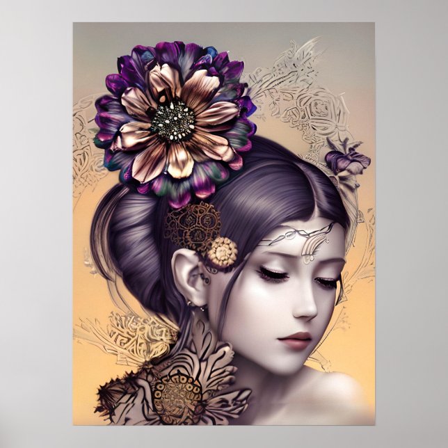 Poster Princesse Steampunk avec une fleur couleur cuivre (Devant)