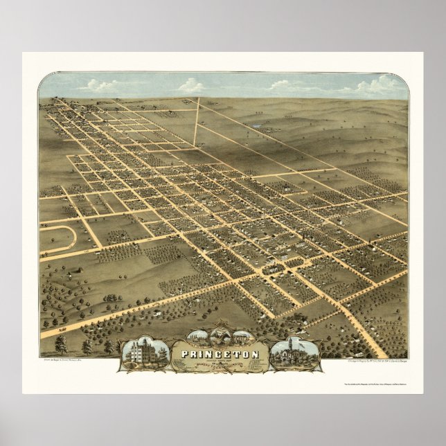 Poster Princeton, IL Carte panoramique - 1870 (Devant)