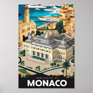 Poster Principauté de Monaco Illustration Vintage voyage