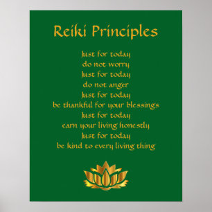Poster Principes de Reiki Lotus vert et or