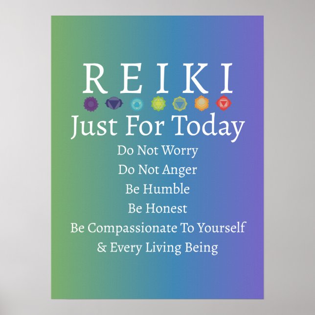 Poster Principes de Reiki Prévoit le dégradé vert à pourp (Devant)