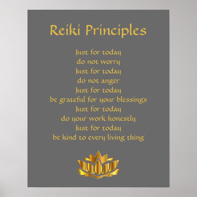 Poster Principes Reiki gris et or (Devant)