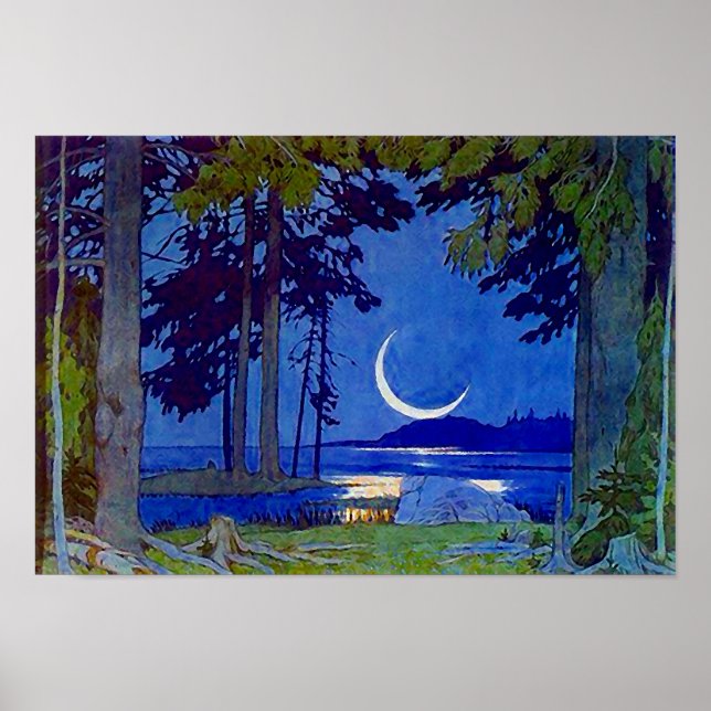 POSTER PRINT NORTHWOODS SLIVER MOON REFLECTION (Front)