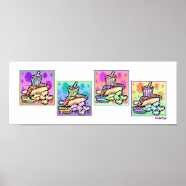 Poster, Print - Pop Art Hot Dog with Chips and a D (Front)