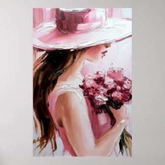 Poster Print,Romantic Woman with Flowers – Soft Pink Impr