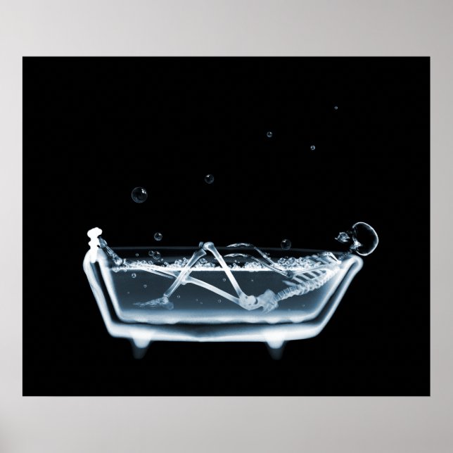 Poster/Print X-Ray Skeleton Bath Black Blue Poster (Front)