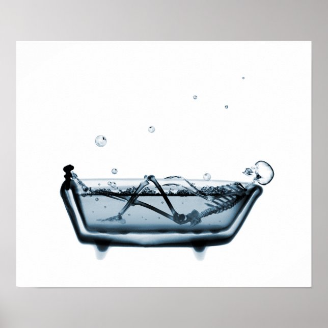 Poster/Print X-Ray Skeleton Bath White Blue Poster (Front)
