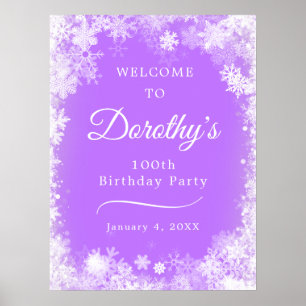Poster Printable 100e anniversaire Snowflake violet Bienv