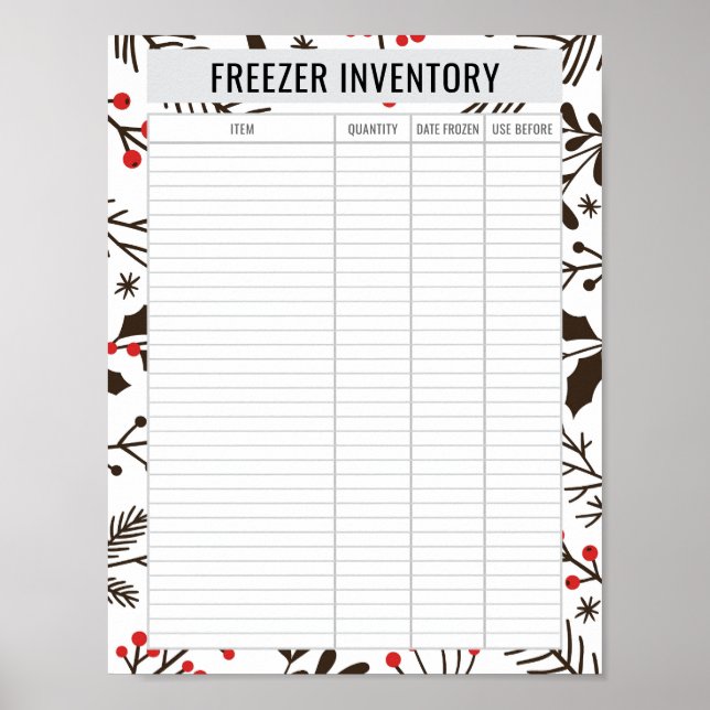 Poster Printable Freezer Inventory 8.5x11 Paper (Devant)