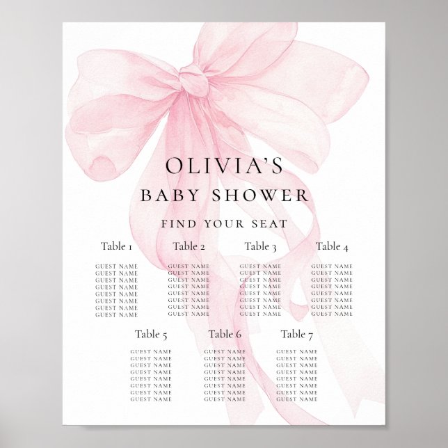 Poster Printable Pink Bow Baby Shower Seating Chart (Devant)