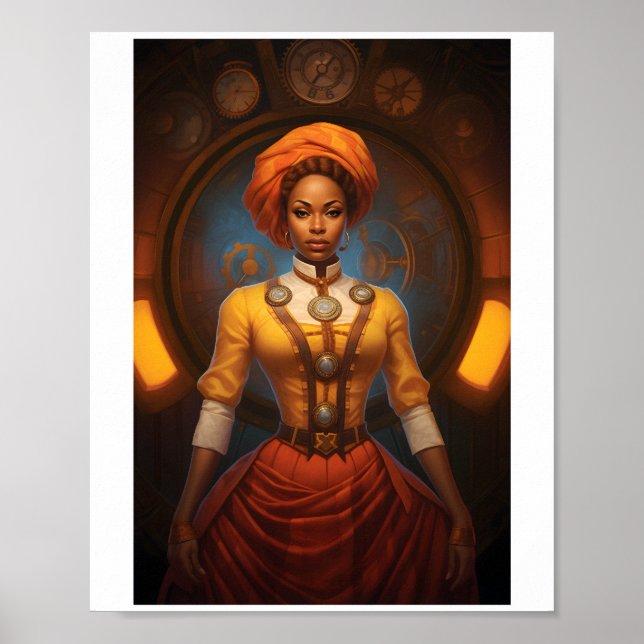 Poster Printable Steampunk African Lady Faux Ink 052 (Devant)