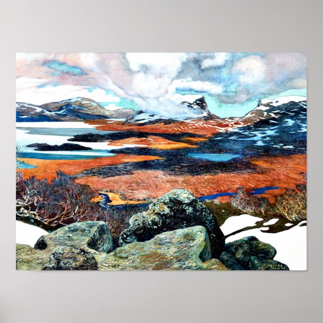Poster Printemps en Laponie, peinture d'art (Devant)