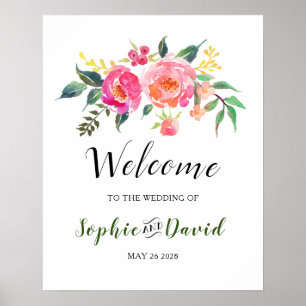 Poster Printemps Eté Aquarelle Florale Mariage Bienvenue