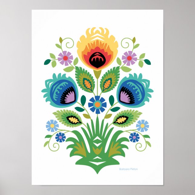 Poster Printemps floral en Wycinanki polonais (Devant)
