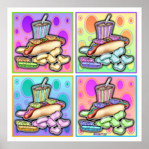 Poster, Prints - Pop Art Hot Dog with Chips & a Dr
