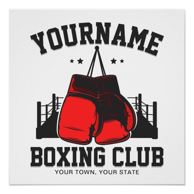 Poster Pro Boxer AJOUTER NOM Gants rouges Boxer Ring Trai (Devant)