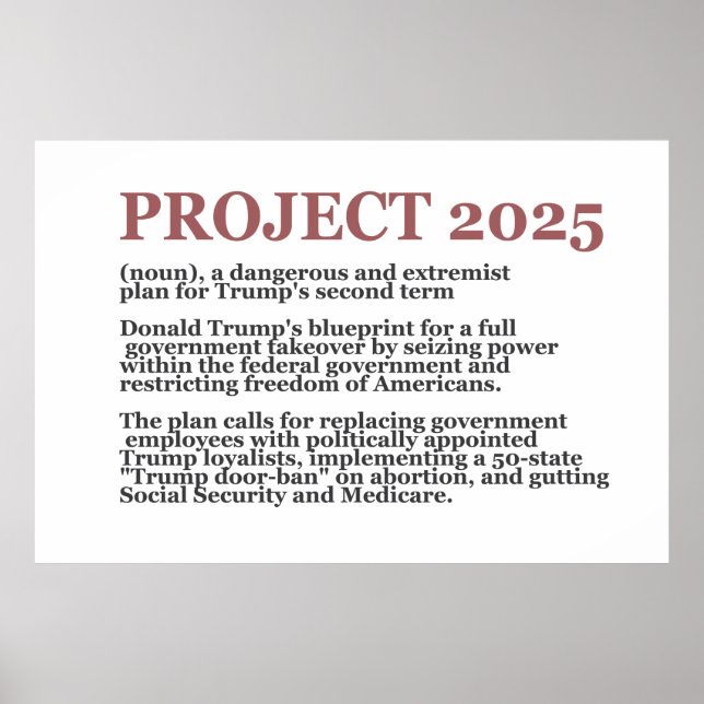 Poster Pro Democracy Anti Project 2025 Trump républicain (Devant)