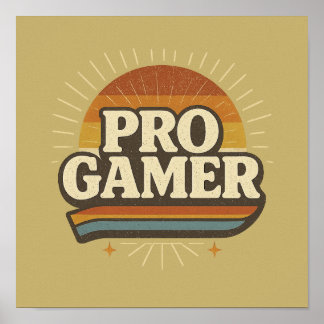 Poster PRO GAMER — Insigne Vintage de coucher de soleil