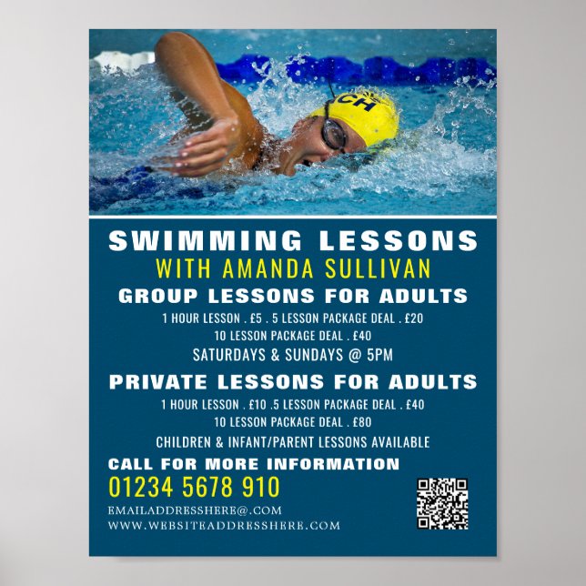 Poster Pro Swimmer, Cours de natation publicité (Devant)