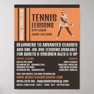 Poster Pro Tennis Player, Tennis Leçons/Classes Advert