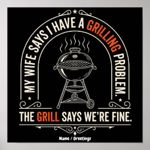 Poster Problème de Grillade Drôle Cadeau Humour BBQ Maîtr