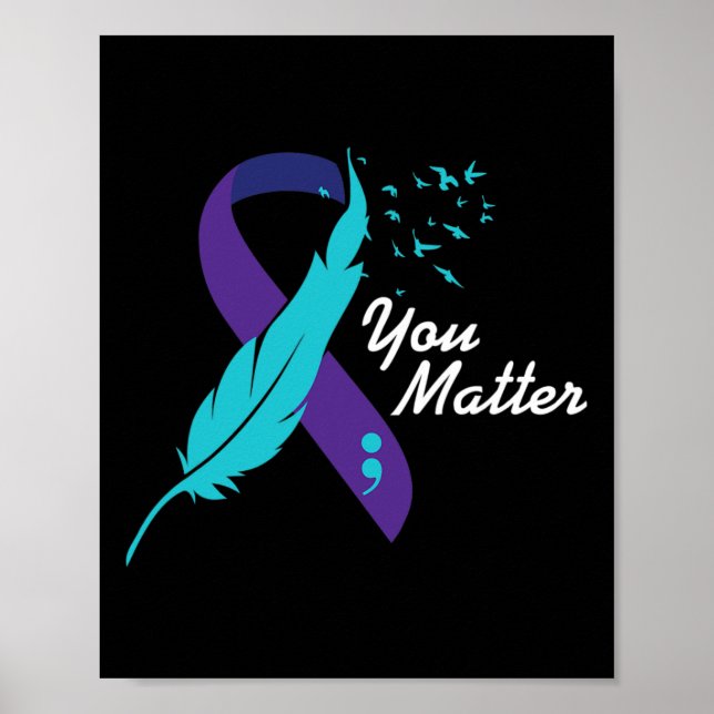 Poster Problème Ruban Suicide Sensibilisation Santé menta (Devant)