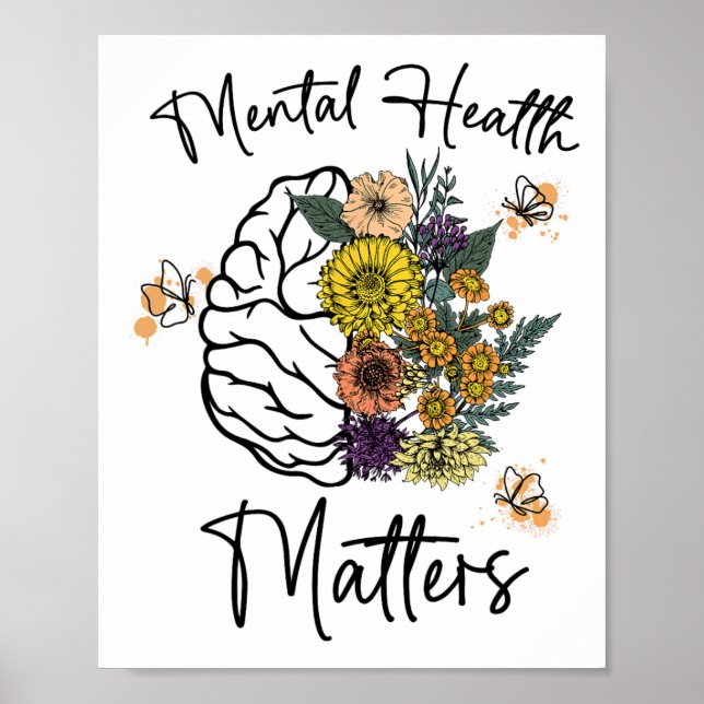 Poster Problèmes de santé Fleur Cerveau Santé mentale (Devant)
