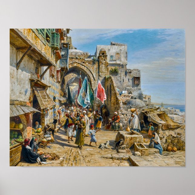 Poster Procession à Jaffa | Gustav Bauernfeind | (Devant)
