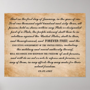 Poster Proclamation d'émancipation par Abraham Lincoln