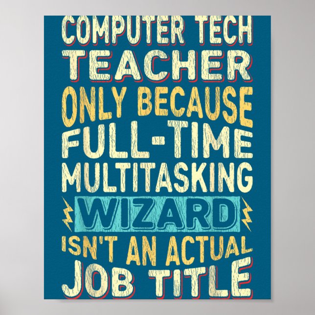 Poster Prof de technologie informatique drôle Multitâche  (Devant)
