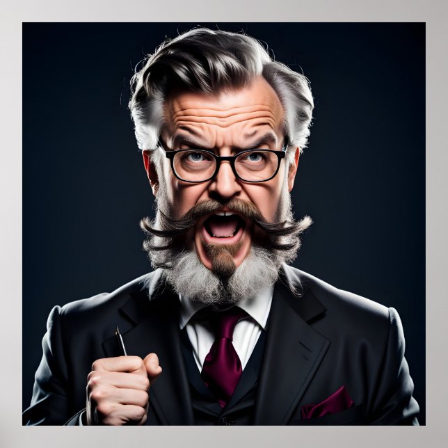 Poster Professeur fou fou avec barbe (Devant)