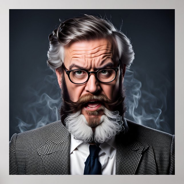 Poster Professeur fou fou avec barbe (Devant)