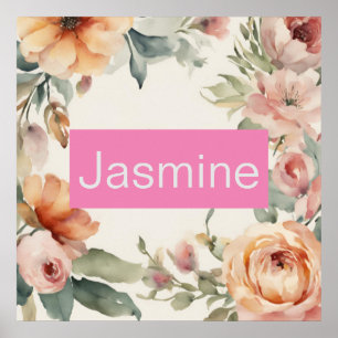 Poster Professionnel Moderne Minimaliste Roses Floral Nom