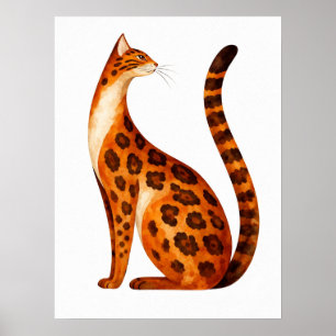 Poster Profil de chat Bengal à l'aquarelle