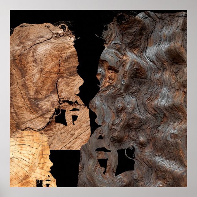 Poster Profil de femme perplexe - Bois (Devant)