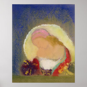 Poster Profil d'une fille avec les fleurs, c.1900
