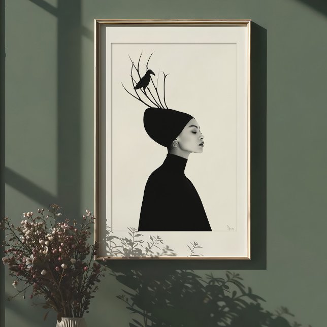 Poster Profil serein : Corbeau & Branches Portrait mode (Créateur téléchargé)
