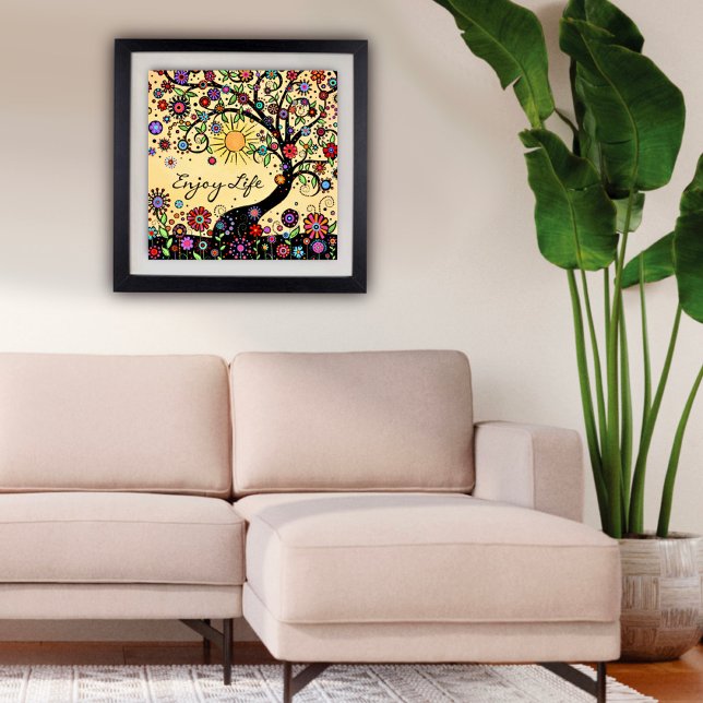 Poster "Profitez de la vie" Amusante salle de classe insp (Whimsical Fun Colorful Tree Enjoy Life Poster by Inspirivity)